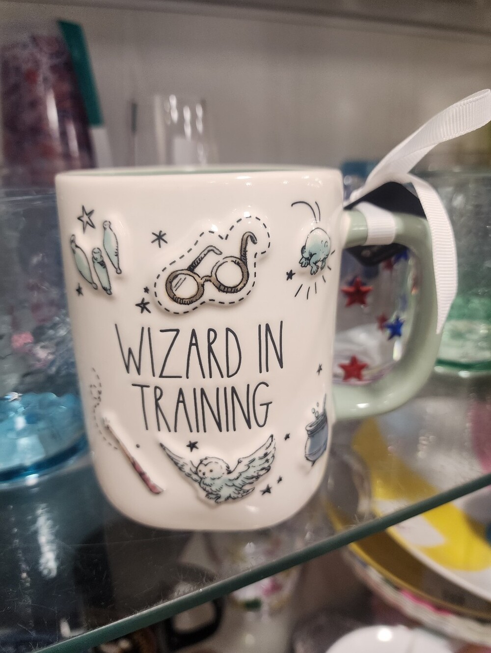 Rae Dunn Harry Potter Wizard In Training Ceramic Mug - White with Mint Handle